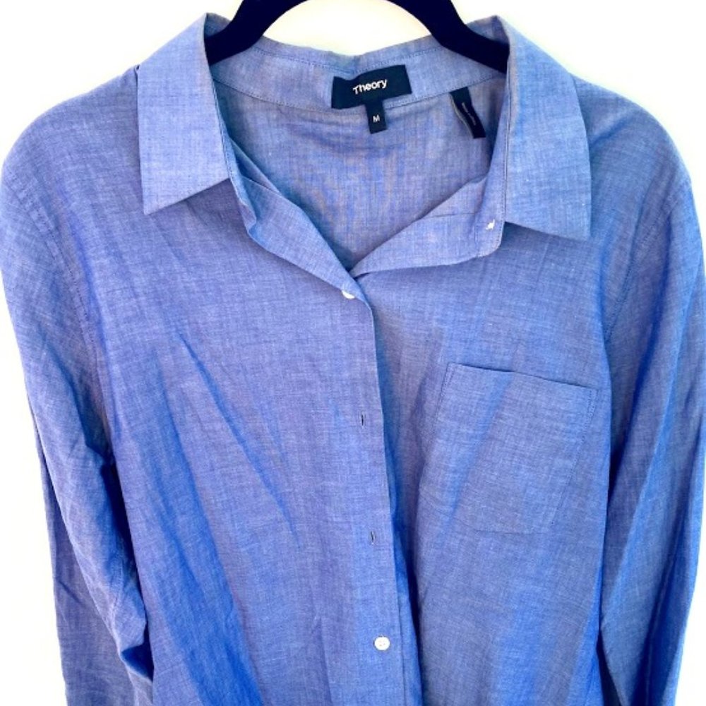Theory Heather Blue Oxford Button Down